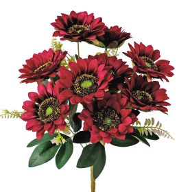   Buchet de flori din mătase Floarea-soarelui, 9 capete, 40cm înălțime, diametru cap de floare: 8cm - Vișiniu