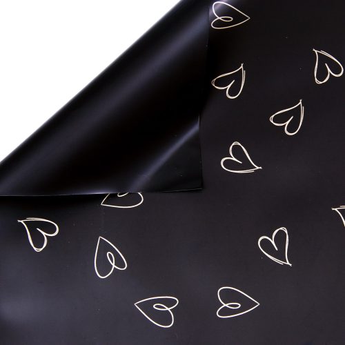 Rulou de folie cu inimioare – 58cm x 10m – Negru/Auriu