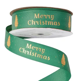 „Merry Christmas” panglică rips 25mm x 20m - Verde
