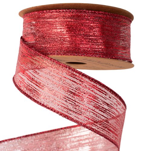 Panglică textilă metalizată Borneo cu margini sârmate 38mm x 9.1m - Roșu
