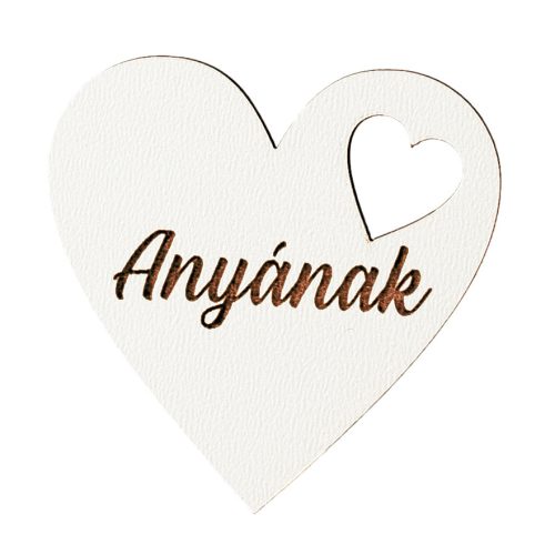 6 buc. inimioară din lemn cu inscripția "Anyának" 5cm - Alb  