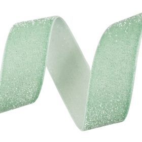 Panglică catifea strălucitoare 25mm x 10m - Verde vintage