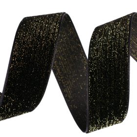 Panglică catifea strălucitoare 25mm x 10m - Negru