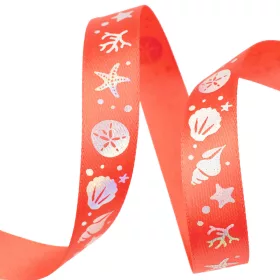 Panglică satinată cu model scoică 16mm x 6.4m - Coral