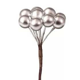 Decor pick cu bobițe, 12 fire, 10cm înălțime - Argintiu