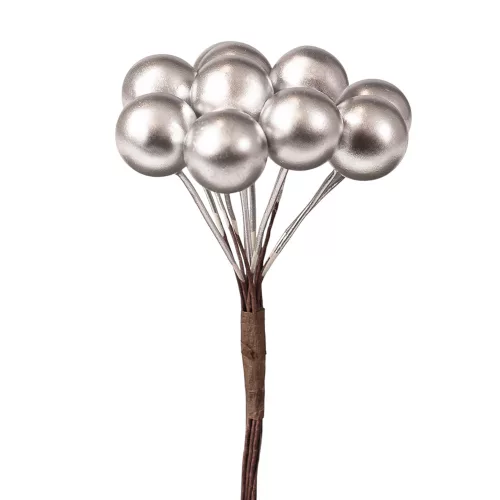Decor pick cu bobițe, 12 fire, 10cm înălțime - Argintiu