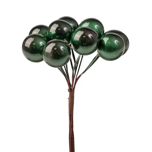 Decor pick cu bobițe ⌀ 1.9cm, 12 fire, 11cm înălțime - Verde închis