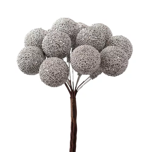 Decor pick cu perle ⌀ 2.2cm, 12 fire, 10cm înălțime - Argintiu