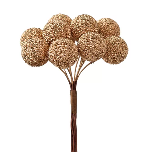 Decor pick cu perle ⌀ 2.2cm, 12 fire, 10cm înălțime - Auriu