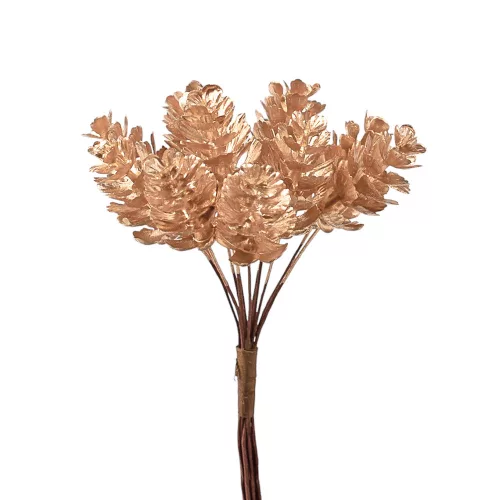 Decor buchet cu conuri, 12 fire, 15cm înălțime - Auriu