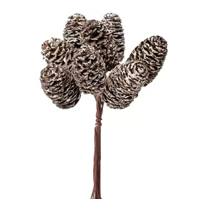   Decor buchet cu conuri ninse, 8 fire, 13cm înălțime - Maro
