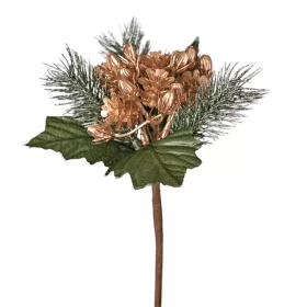   Decor pick cu conuri și crenguțe de brad, 16cm înălțime - Auriu/Verde