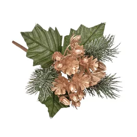   Decor pick cu conuri și crenguțe de brad, 16cm înălțime - Auriu/Verde