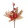 Decor pick cu frunze aurii și bobițe roșii, 24cm înălțime