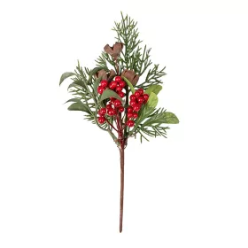 Decor pick cu bobițe roșii, brad și con, 20cm înălțime