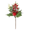 Decor pick cu bobițe roșii, frunze și crenguțe de brad, 21cm înălțime