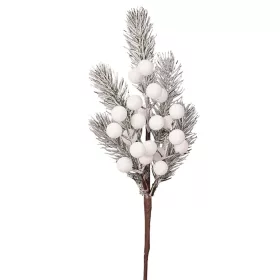 Decor pick cu bobițe albe și brad nins, 27cm înălțime