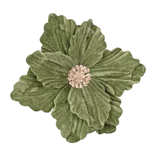 Decor pick catifea cu floare de Crăciun, 15cm înălțime - Verde