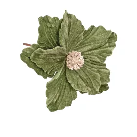   Decor pick catifea cu floare de Crăciun, 15cm înălțime - Verde