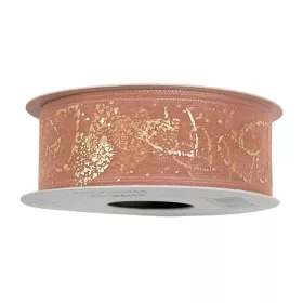 Panglică organza cu inimioare aurii 25mm x 10m - Bej pudrat