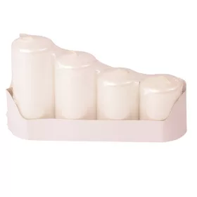  Set lumânări cilindru advent scară, Ø50 x 70/80/100/120mm - Perlat metalizat alb