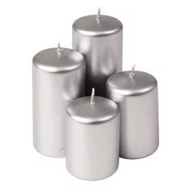   Set lumânări cilindru advent scară, Ø50 x 70/80/100/120mm - Argintiu metalizat