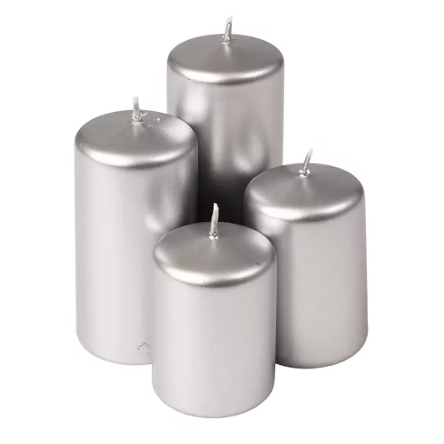 Set lumânări cilindru advent scară, Ø50 x 70/80/100/120mm - Argintiu metalizat
