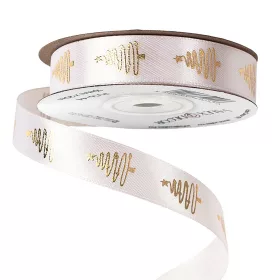 Panglică satin cu model brad 16mm x 20m - Alb