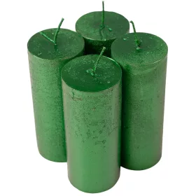   Set lumânări advent rustice metalizate, 10 x 4cm - Verde închis