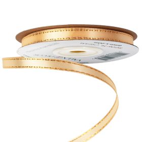 Panglică satinată cu margine aurie 6mm x 20m - Crem