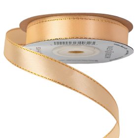 Panglică satinată cu margine aurie 16mm x 20m - Crem
