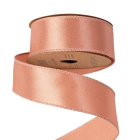   Panglică satinată lucioasă cu margine sârmă 38mm x 5m - Rose gold