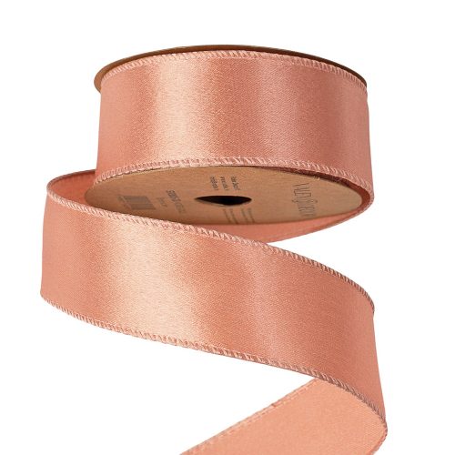 Panglică satinată lucioasă cu margine cu sârmă 38mm x 5m - Rose gold