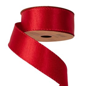   Panglică satinată lucioasă cu margine sârmă 38mm x 5m - Roșu