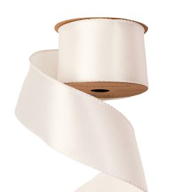  Panglică satinată lucioasă cu margine sârmă 63mm x 5m - Alb
