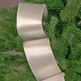   Panglică satinată lucioasă cu margine sârmă 63mm x 5m - Alb