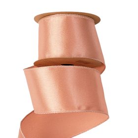   Panglică satinată lucioasă cu margine sârmă 63mm x 5m - Rose gold