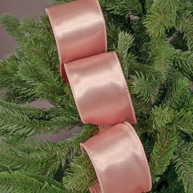   Panglică satinată lucioasă cu margine sârmă 63mm x 5m - Rose gold