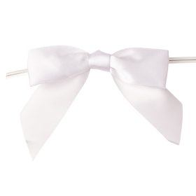   Fundă din panglică satinată, aprox. 9 x 7cm, cu fir metalic pe spate, 10 buc. - Alb