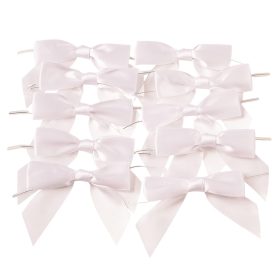   Fundă din panglică satinată, aprox. 9 x 7cm, cu fir metalic pe spate, 10 buc. - Alb