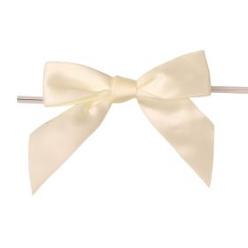   Fundă din panglică satinată, aprox. 9 x 7cm, cu fir metalic pe spate, 10 buc. - Ecru