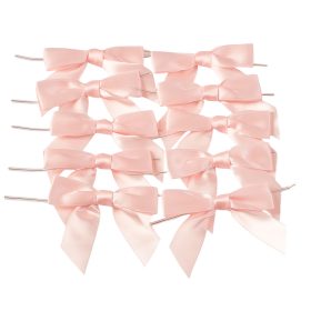   Fundă din panglică satinată, aprox. 9 x 7cm, cu fir metalic pe spate, 10 buc. - Roz pudrat