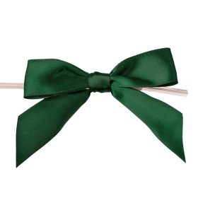   Fundă din panglică satinată, aprox. 9 x 7cm, cu fir metalic pe spate, 10 buc. - Verde închis