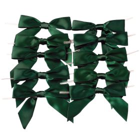   Fundă din panglică satinată, aprox. 9 x 7cm, cu fir metalic pe spate, 10 buc. - Verde închis