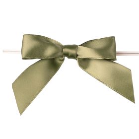   Fundă din panglică satinată, aprox. 9 x 7cm, cu fir metalic pe spate, 10 buc. - Verde mușchi