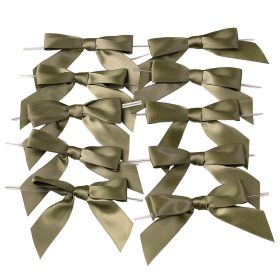   Fundă din panglică satinată, aprox. 9 x 7cm, cu fir metalic pe spate, 10 buc. - Verde mușchi