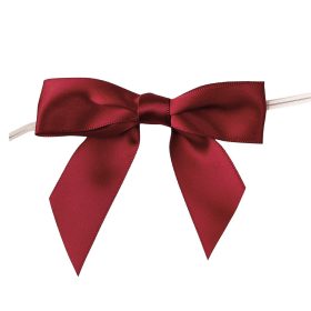   Fundă din panglică satinată, aprox. 9 x 7cm, cu fir metalic pe spate, 10 buc. - Bordo