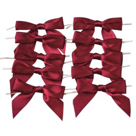   Fundă din panglică satinată, aprox. 9 x 7cm, cu fir metalic pe spate, 10 buc. - Bordo