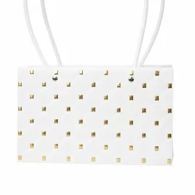   10 buc. Sacoșă cadou cu flori embosate 22(î) x 10.5(l) x 13.5(a) cm - Alb/Auriu