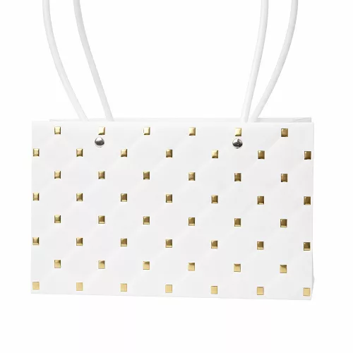 10 buc. Sacoșă cadou cu flori embosate 22(î) x 10.5(l) x 13.5(a) cm - Alb/Auriu